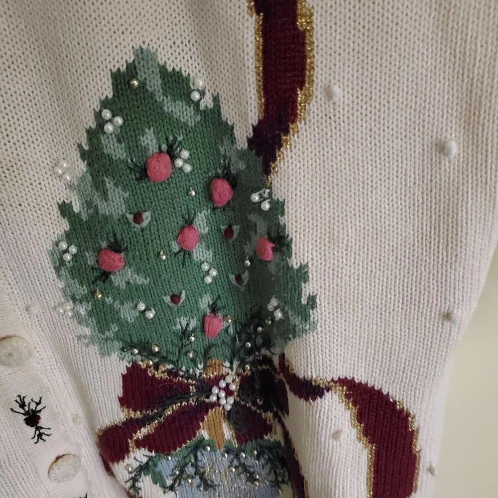 Susan Bristol Vintage 90's Pink Holiday Cardigan Sweater Size L